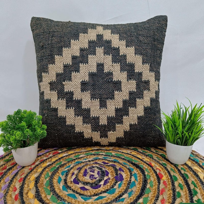 Trade Star 70% Jute and 30% Wool Handmade Pillow Cover Kilim Pillow Cover Vintage Square Throw Cushion Case Highly Durable Beautiful Decorative Farmhouse Covers 18x18 Inches (Pattern 8) - Image 2